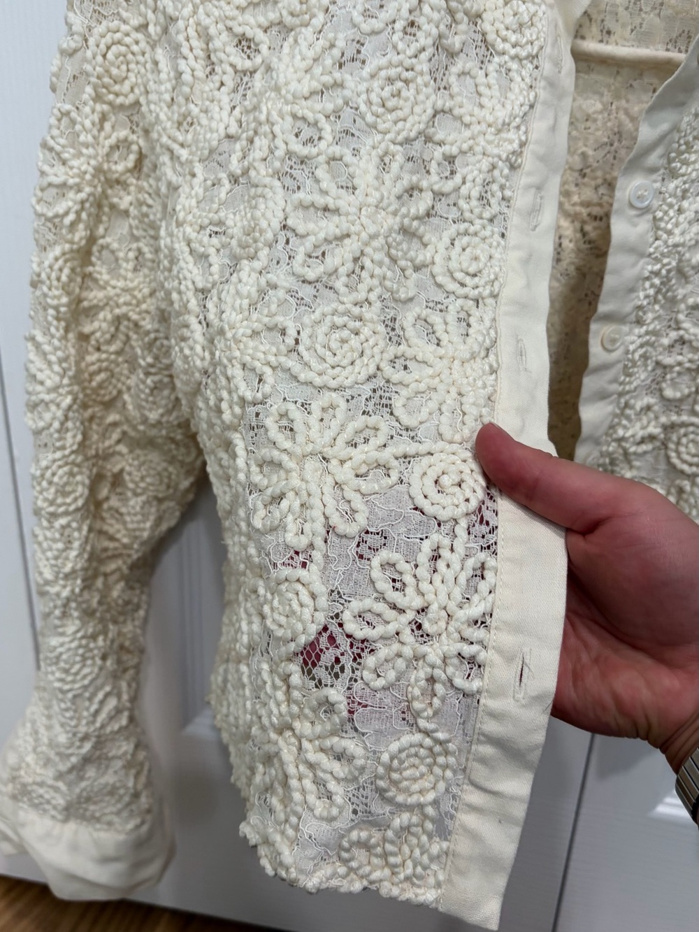 Zara Cream Crochet Lace Button-Down - Picture 3 of 3